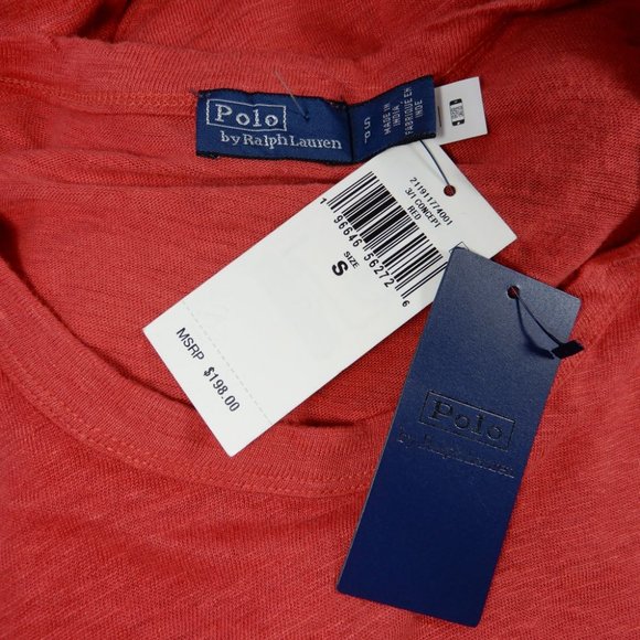 POLO Ralph Lauren Maxi T-shirt DRESS Size S Red LINEN Knot Detail Gathered NEW - Picture 7 of 8